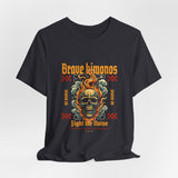 Graphic Tee — 'Brave Kimonos' Flaming Skull Design, Fight the Noise Band Shirt