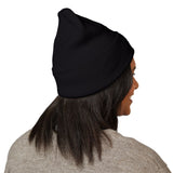 Embroidered Crown Stripe Beanie — Classic Cuffed Winter Hat