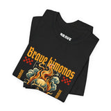 Graphic Tee — 'Brave Kimonos' Flaming Skull Design, Fight the Noise Band Shirt